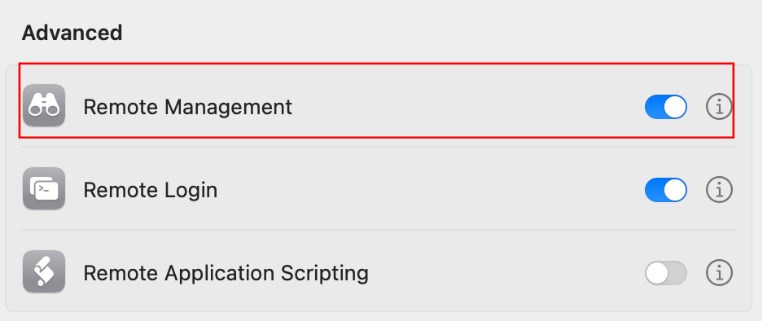 toggle on remote management