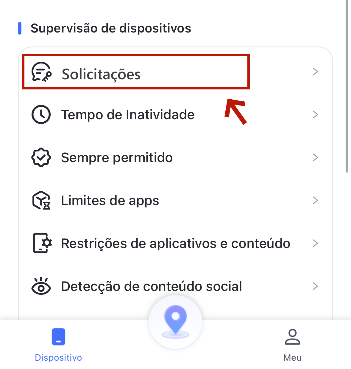 toque em solicitações