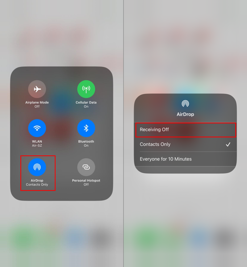 turn off AirDrop from Control Center