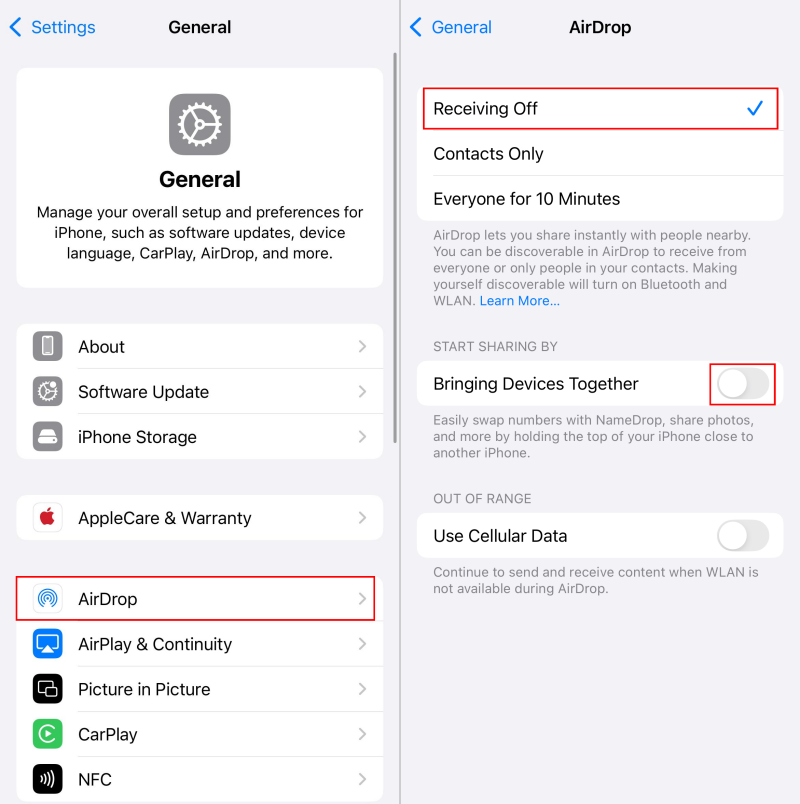 disable AirDrop from Settings