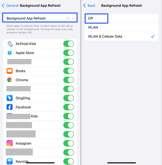 turn off Background App Refresh for all apps