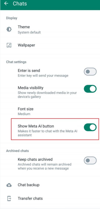 turn off Meta AI in WhatsApp