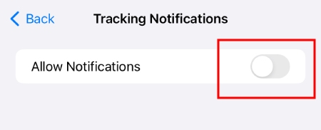 turn off tracking notifications on iPhone