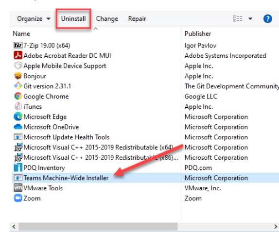 uninstall Teams