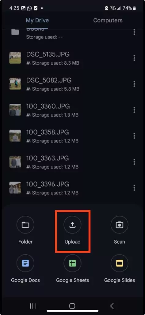 upload videos-to google drive