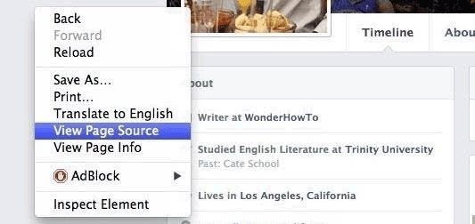view page source of your Facebook profile page