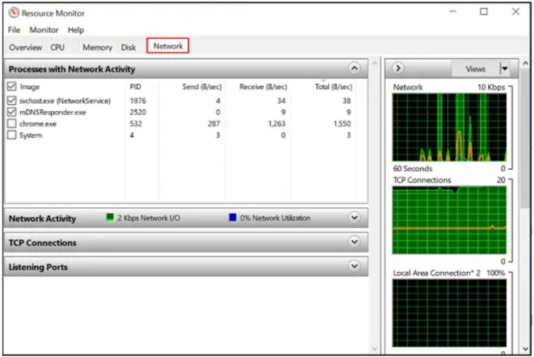 monitor bandwidth with Windows Resource Monitor