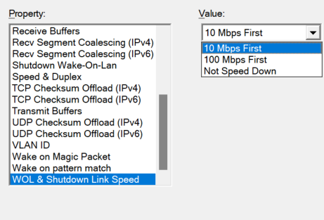 wol shutdown link speed option