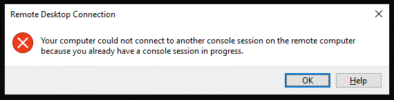 your computer could not connect to another console session