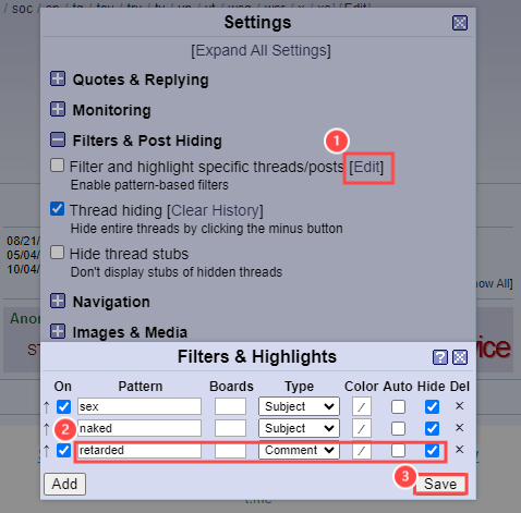 4chan post hiding settings