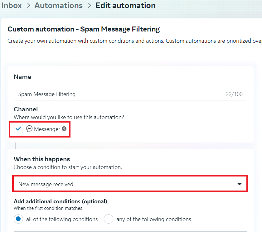 set up message filtering