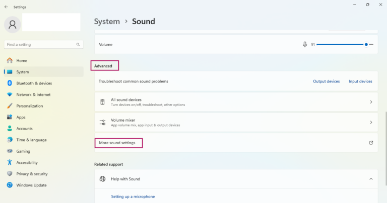 More Sound Settings