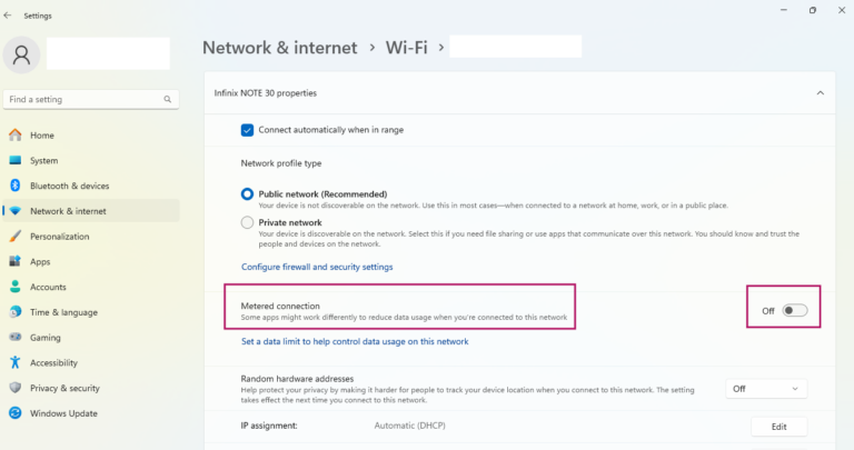 Set as metered connection