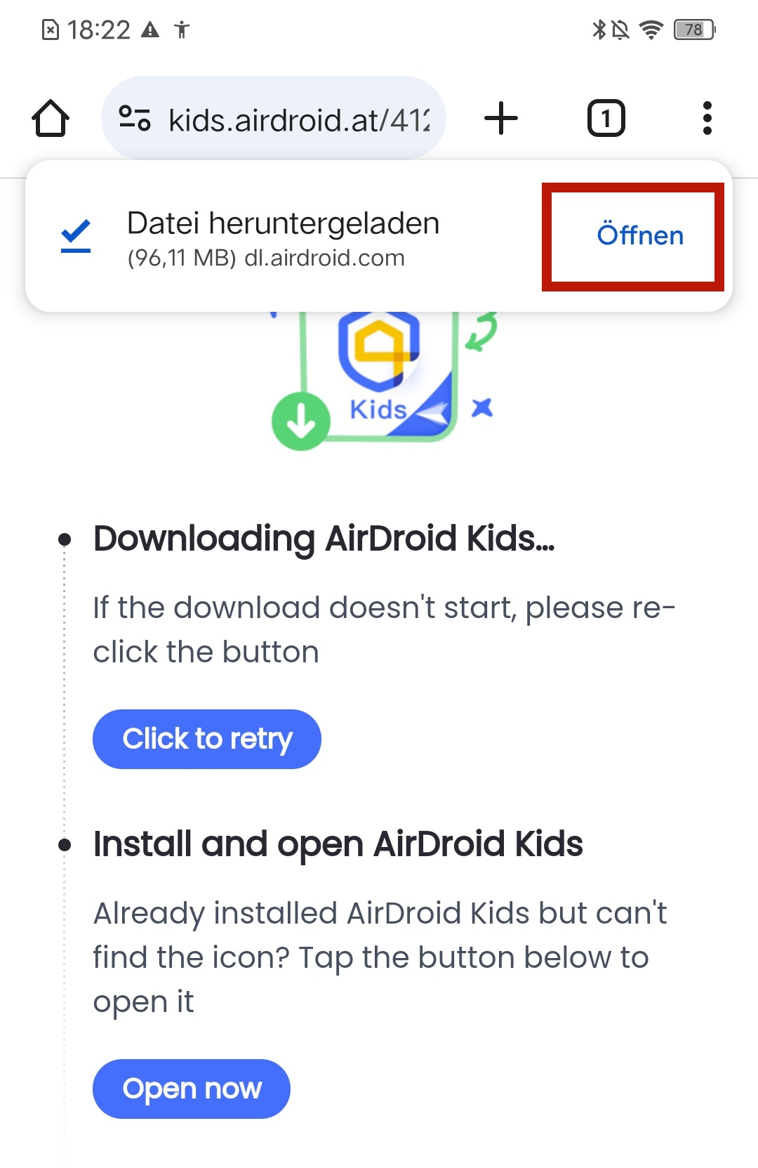 AirDroid Kids auf dem Gerät des Kindes öffnen 