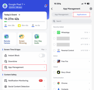 Liste des applications AirDroid Parental Control
