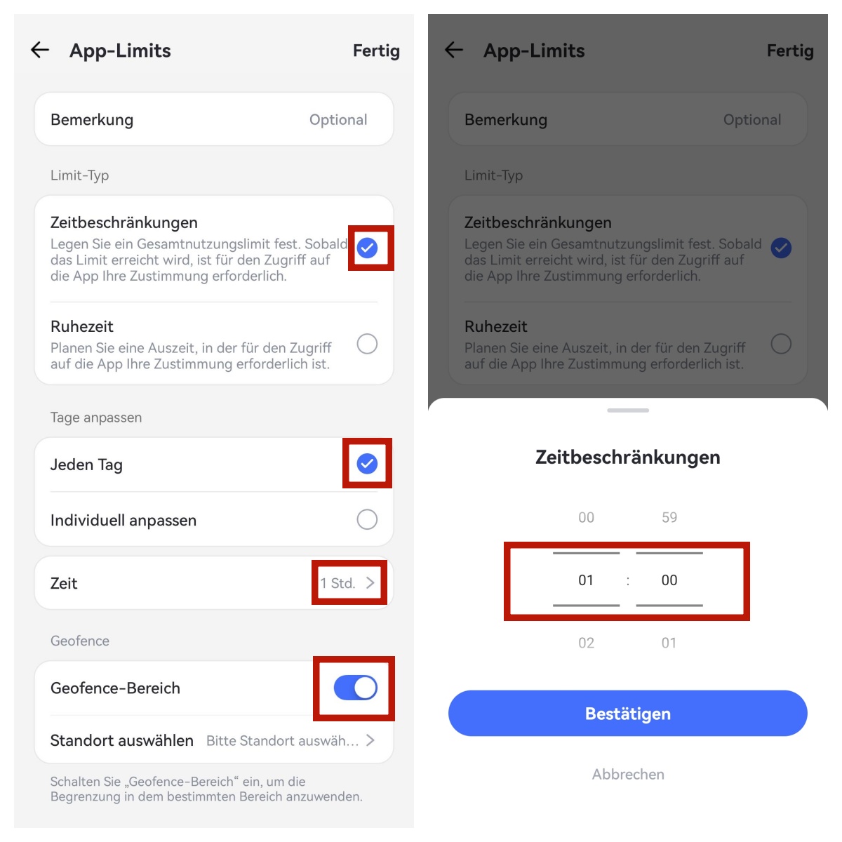 Tägliche Zeitlimits für die App festlegen