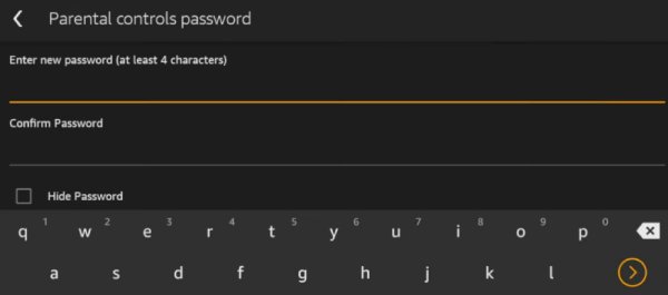 Amazon Fire confirm parental controls password
