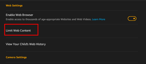 limit web content Amazon Fire tablet