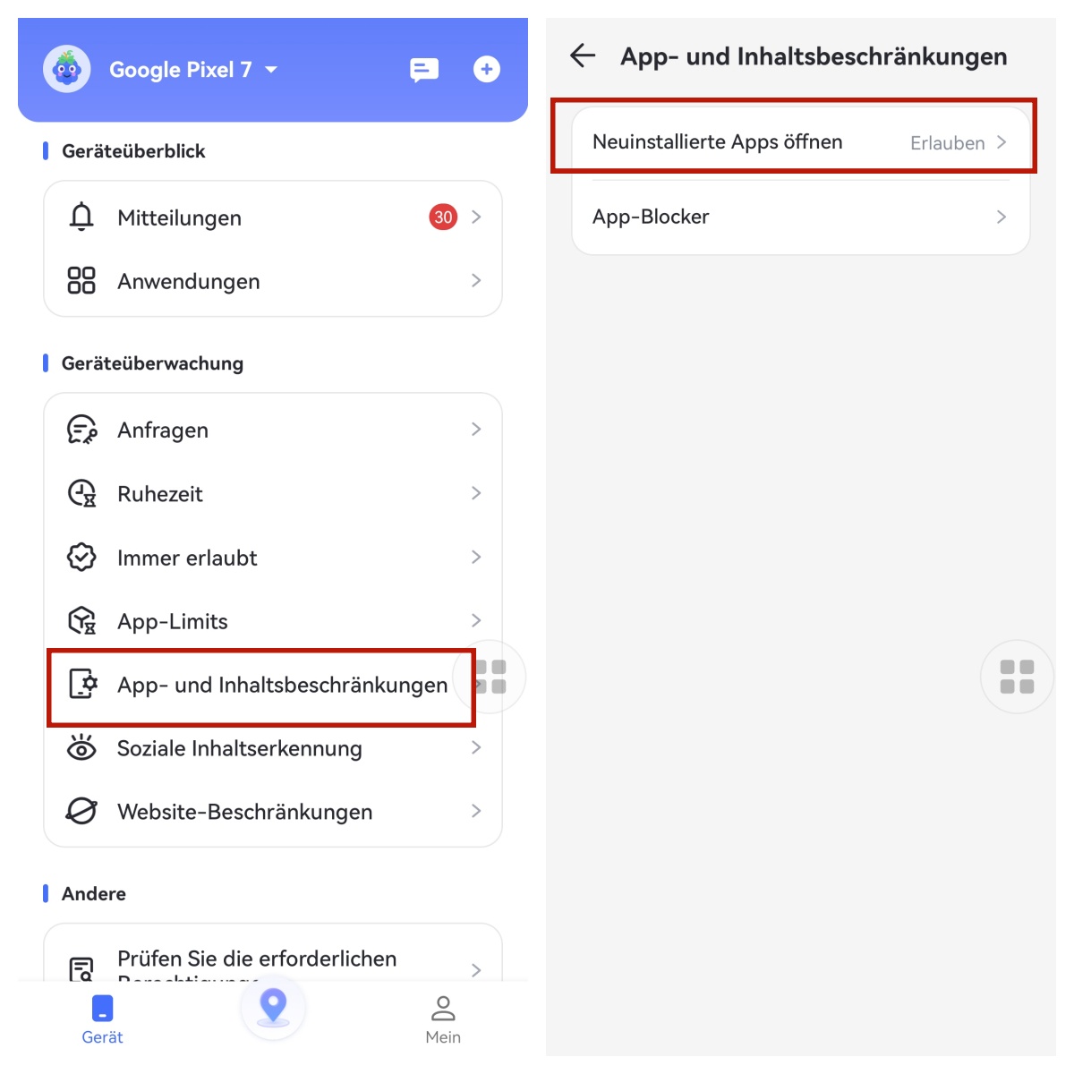 App- und Inhaltsbeschränkungen