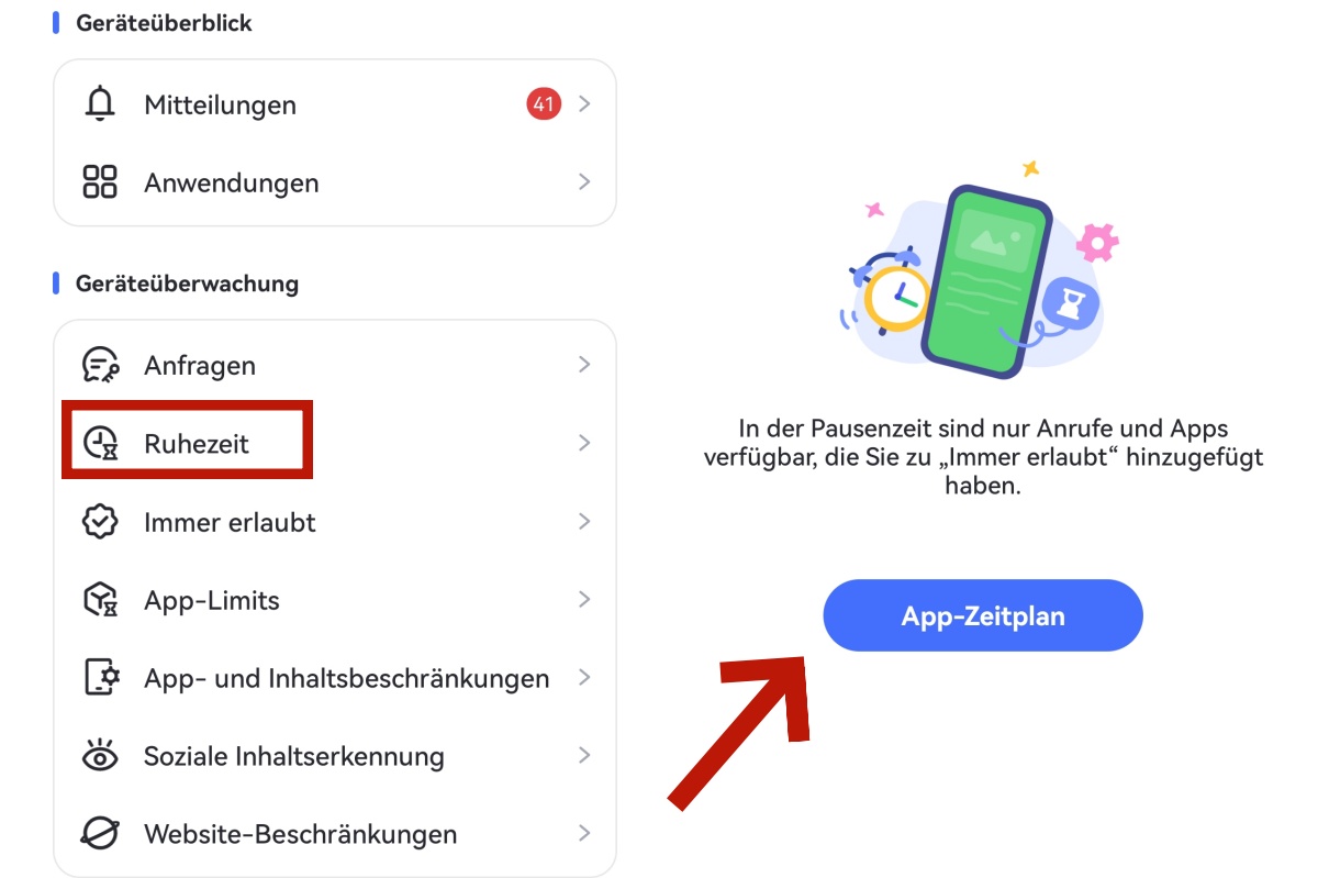 Zeitplan für Auszeit auf Android hinzufügen