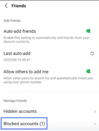 Blocked accounts on Line Settings