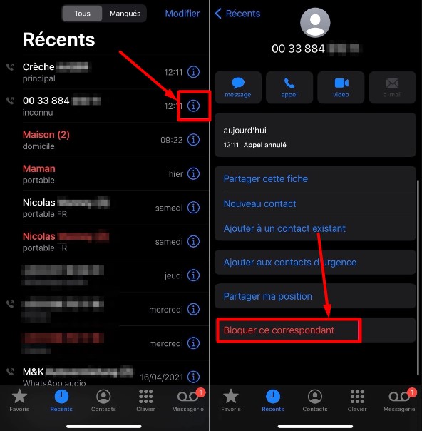 Bloquer contact sur Téléphone iPhone