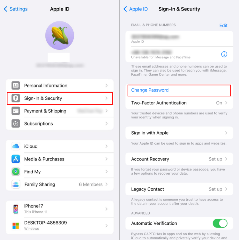 change Apple ID password