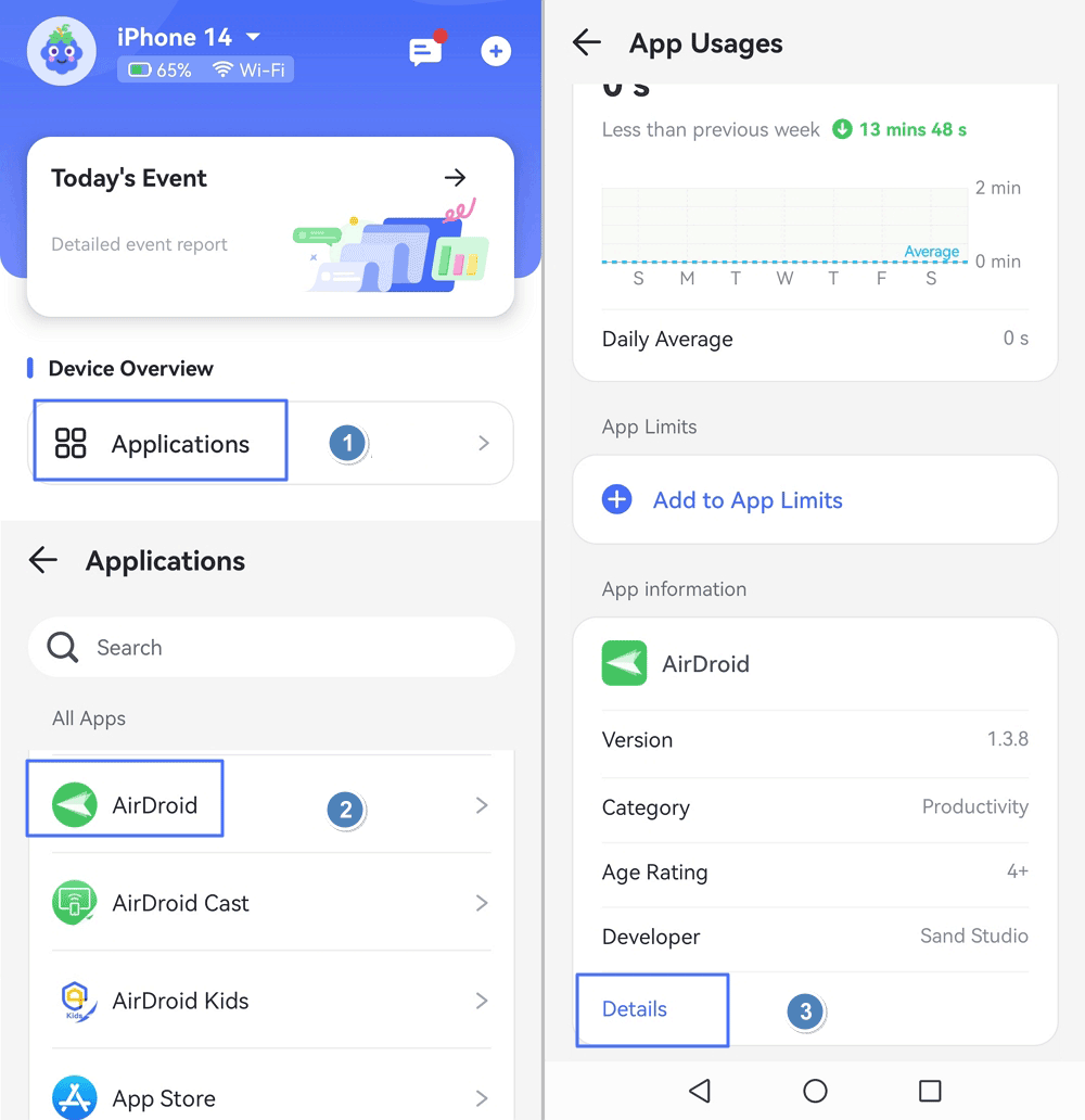 check app details in AirDroid