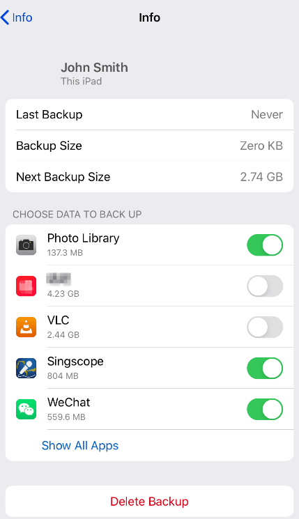 check icloud backup size