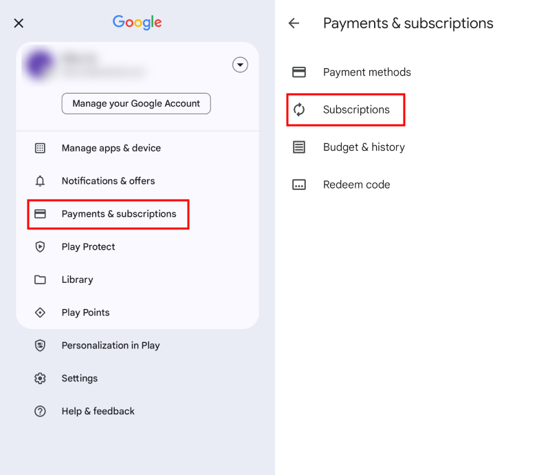 manage subscriptions on Google Play