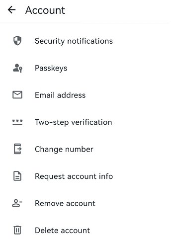 controlla le impostazioni dell'account WhatsApp