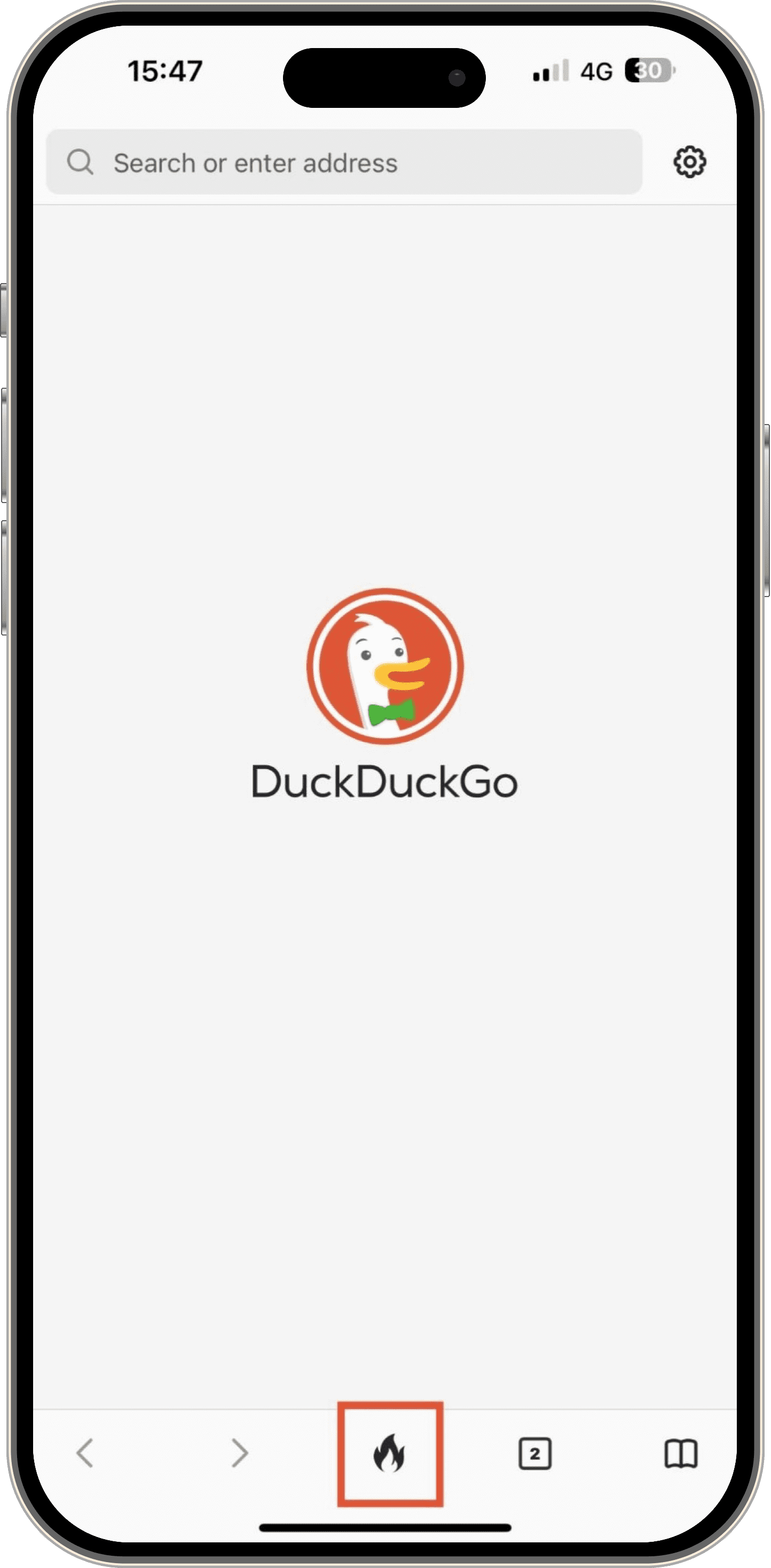 clear cache and cookies in duckduckgo step 1