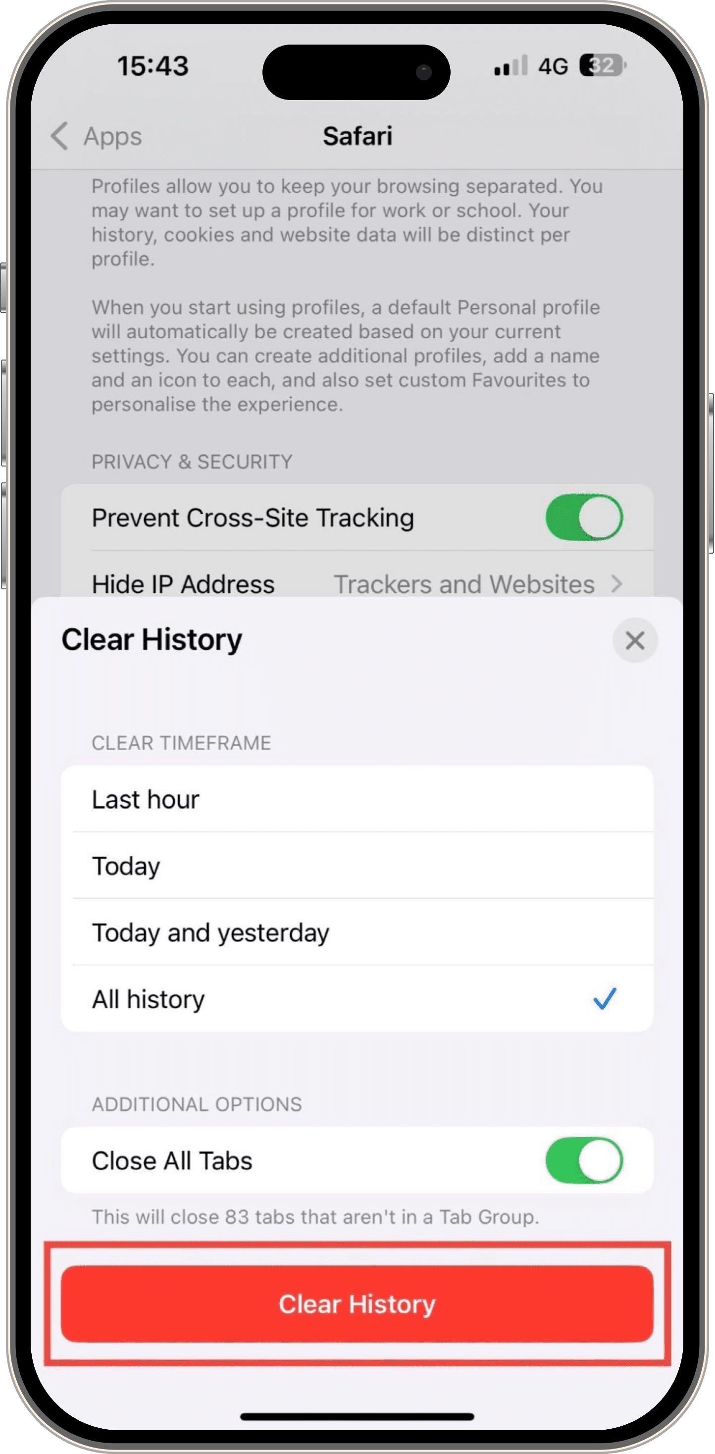 clear the cache and cookies in safari step 3