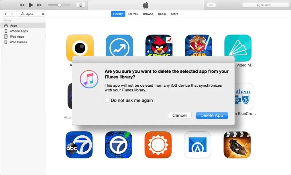 delete apps on iPhone via iTunes