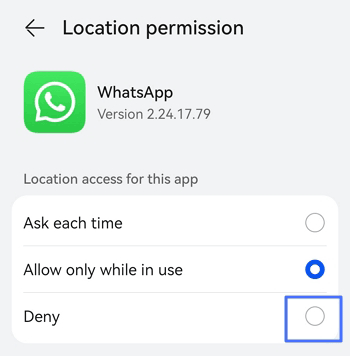 disable WhatsApp access location on Android