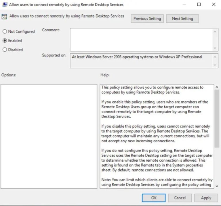 enable remote desktop via group policy