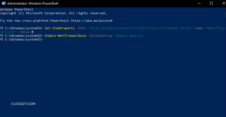 enable remote desktop via PowerShell