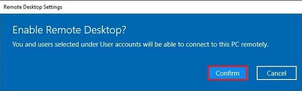 confirm remote desktop