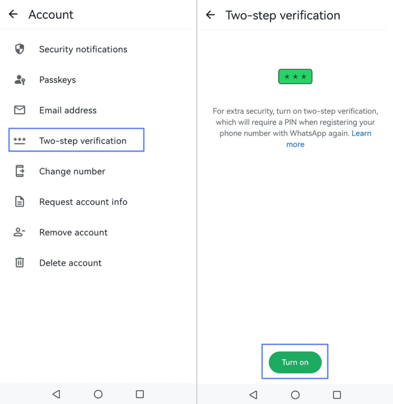 enable two-step verification WhatsApp