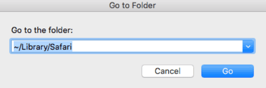 enter ~/Library/Safari in Go to Folder