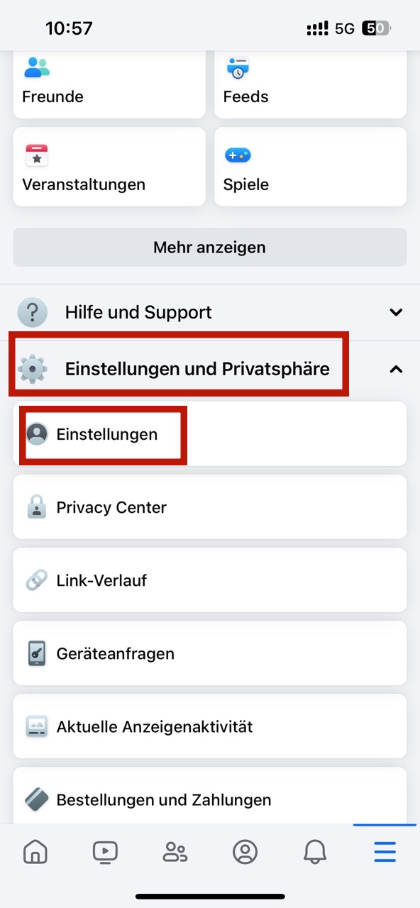 Facebook Einstellungen