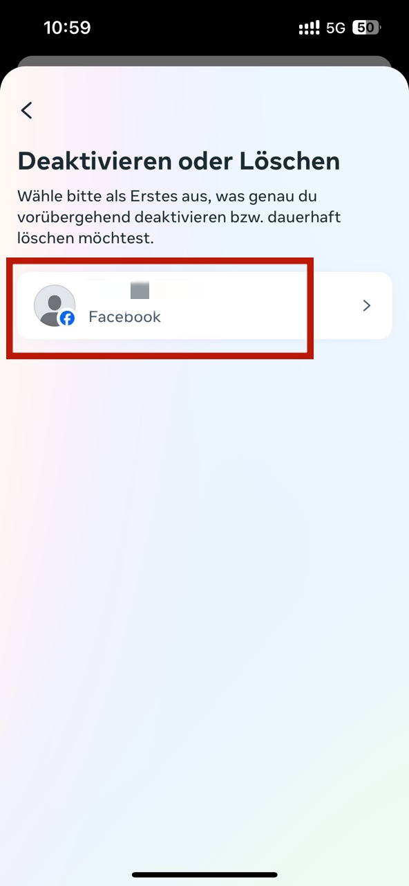 Facebook-Konto auswählen
