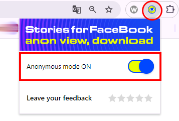 turn on Anonymous mode on Facebook extension