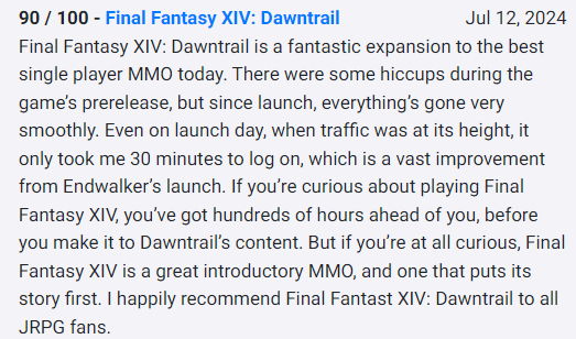 Final Fantasy XIV player review