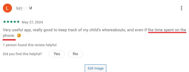 Find My Kids Android user review for App Usage Report feature