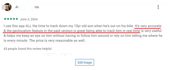 Find My Kids Android user review for Geofencing feature