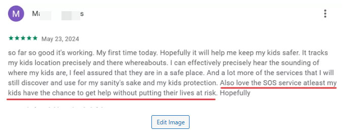 Find My Kids Android user review for SOS feature