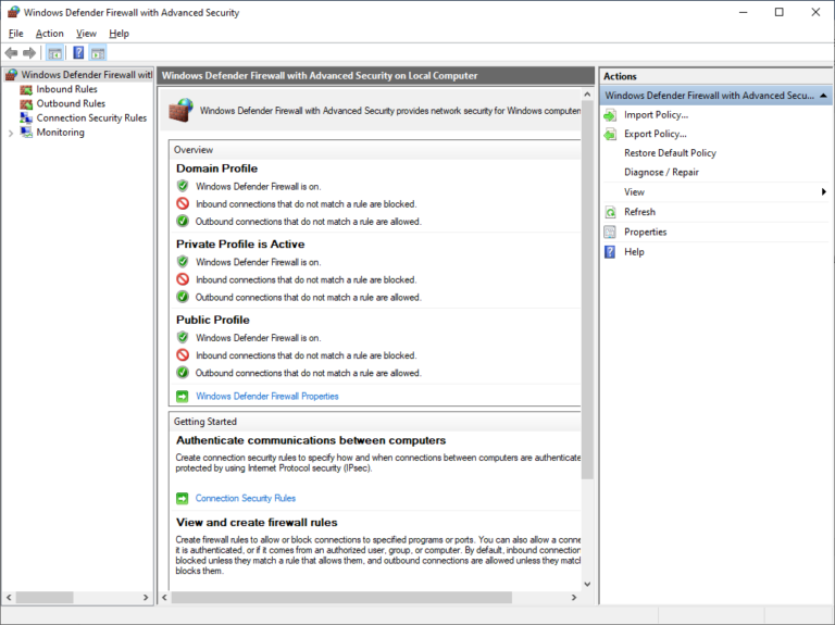 Open “Windows Defender Firewall with Advanced Security”