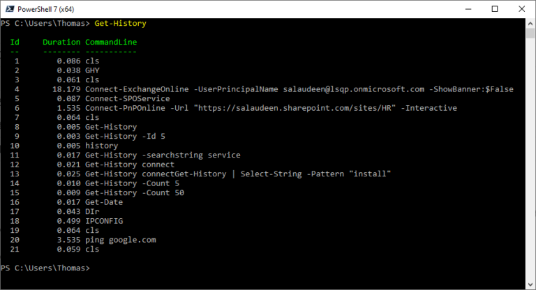 get history in powershell