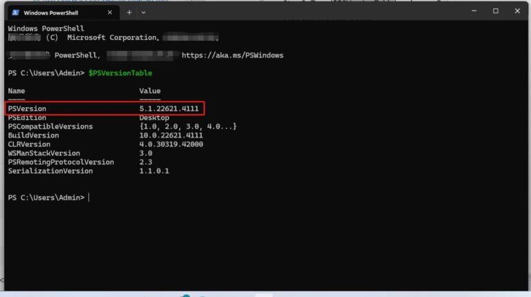 how to check your PowerShell version on Window